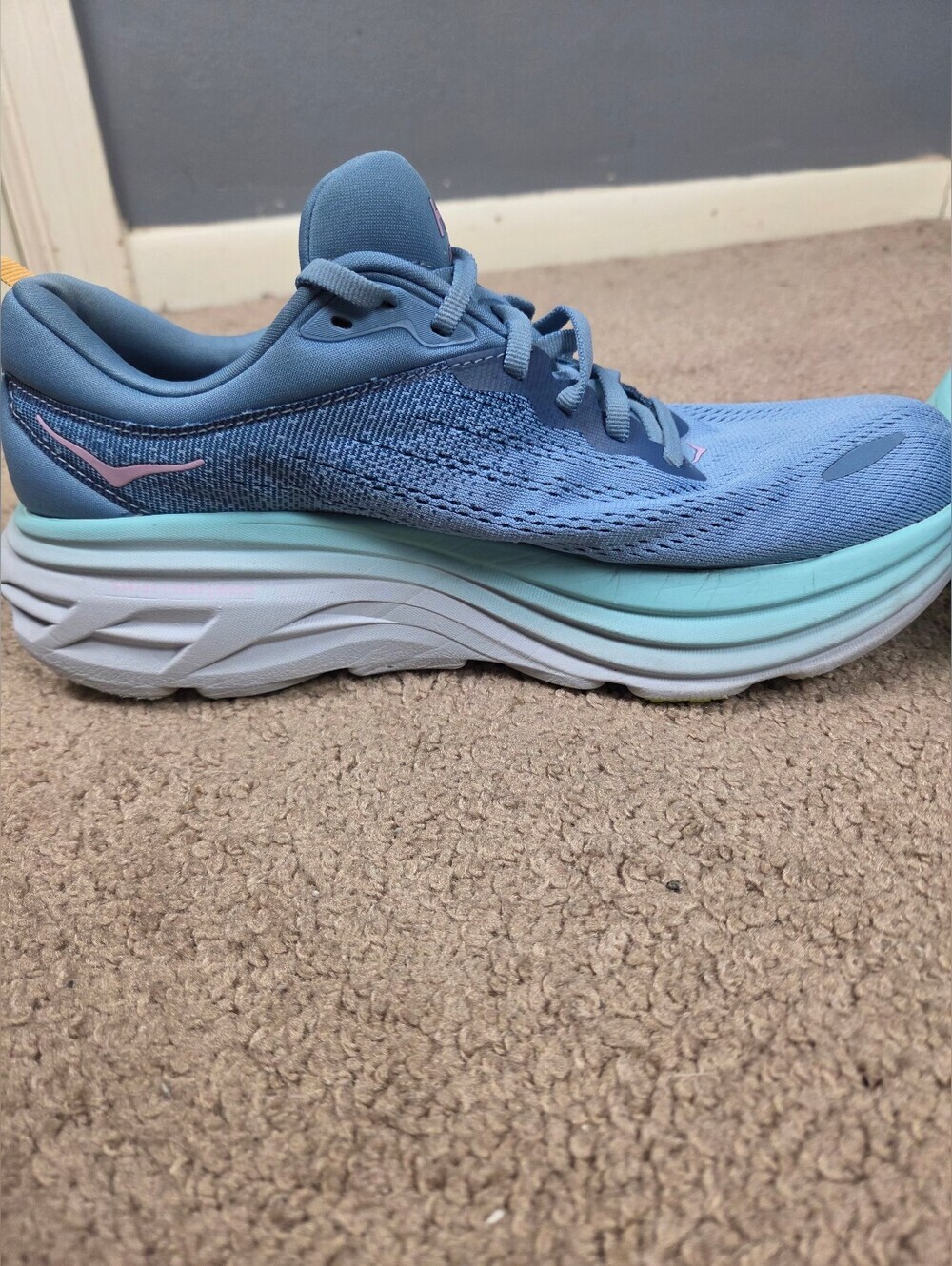 Hoka Men’s Blue Athletic Shoes with Pink Logo - Picture 6 of 7